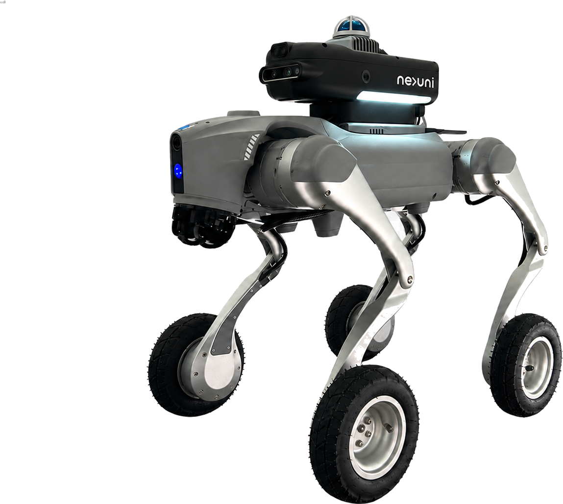 nexuni odo 1 grey wheeled-leg entry model with a black nexuni sensor head